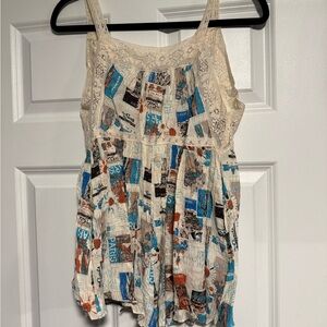 Urban Outfitters Cream and Blue Patchwork Romper